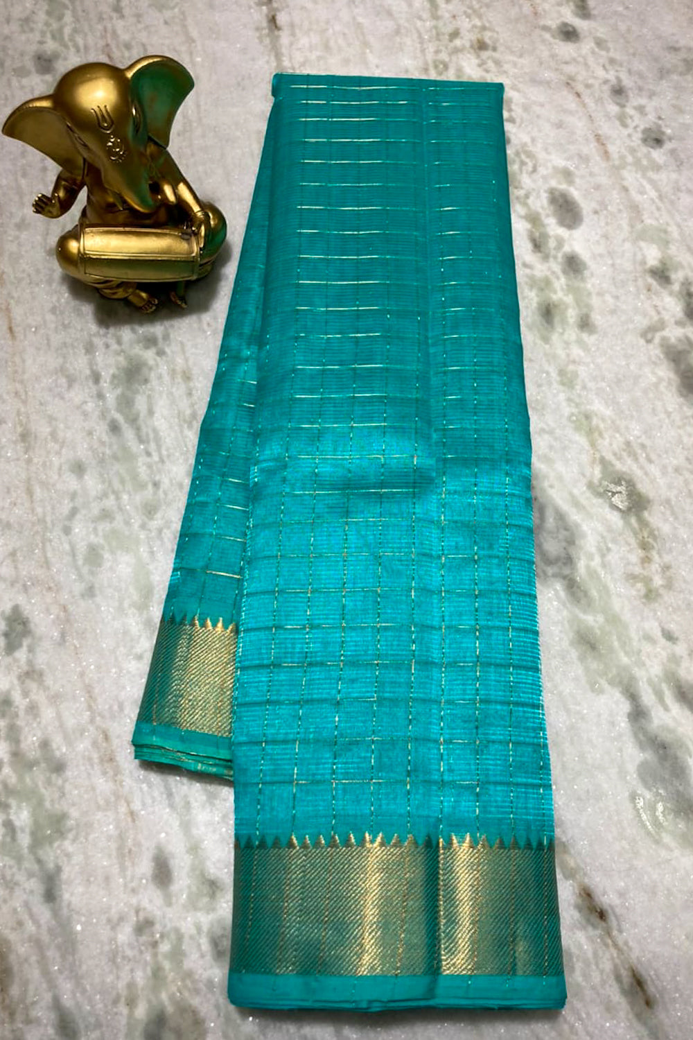 blue mangalagiri cotton checkered soft silk saree - linenworldonline.in