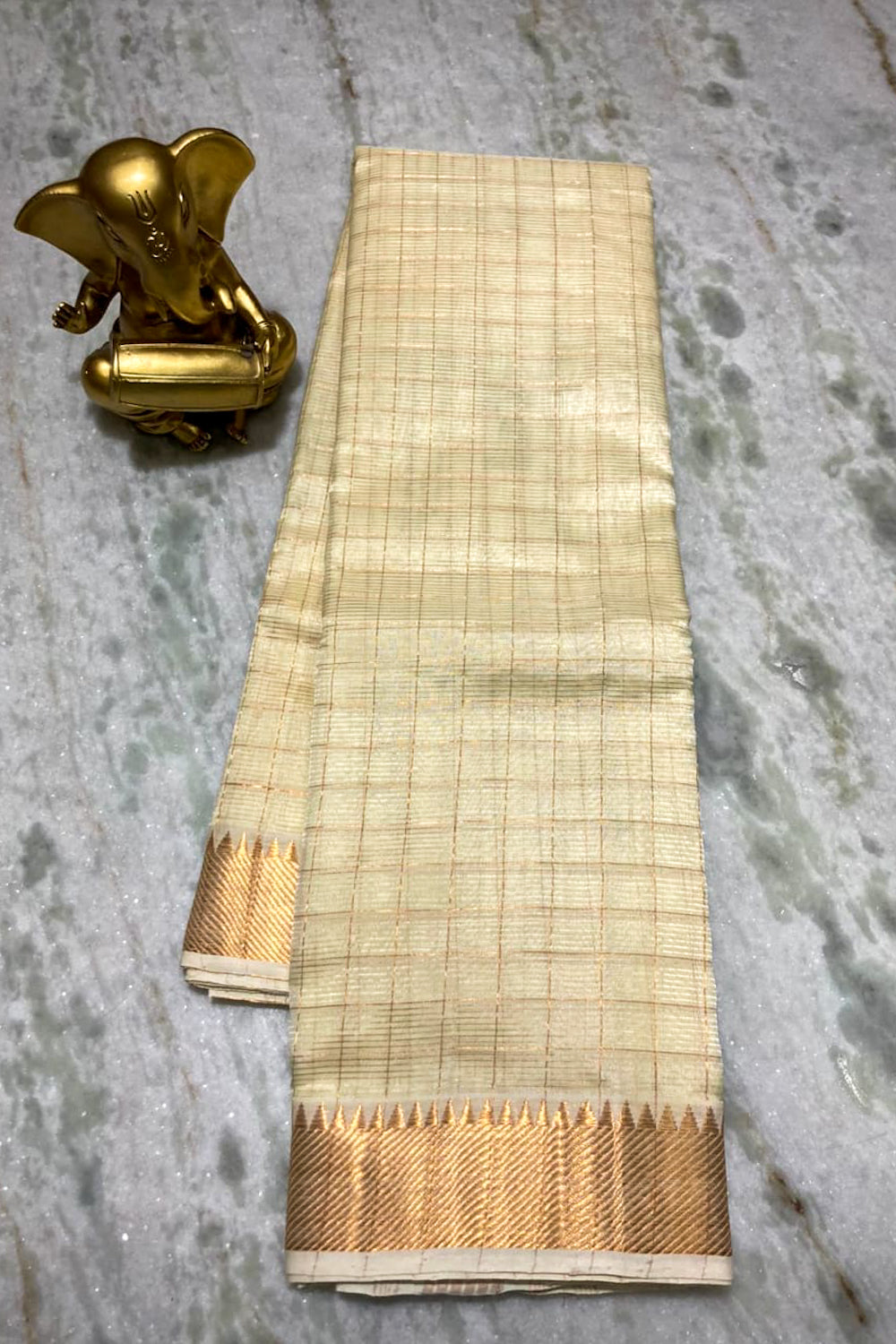 cream mangalagiri cotton checkered soft silk saree - linenworldonline.in