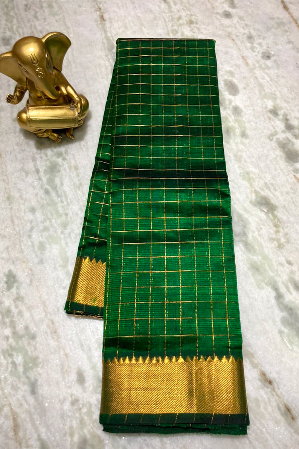 green mangalagiri cotton checkered soft silk saree - linenworldonline.in