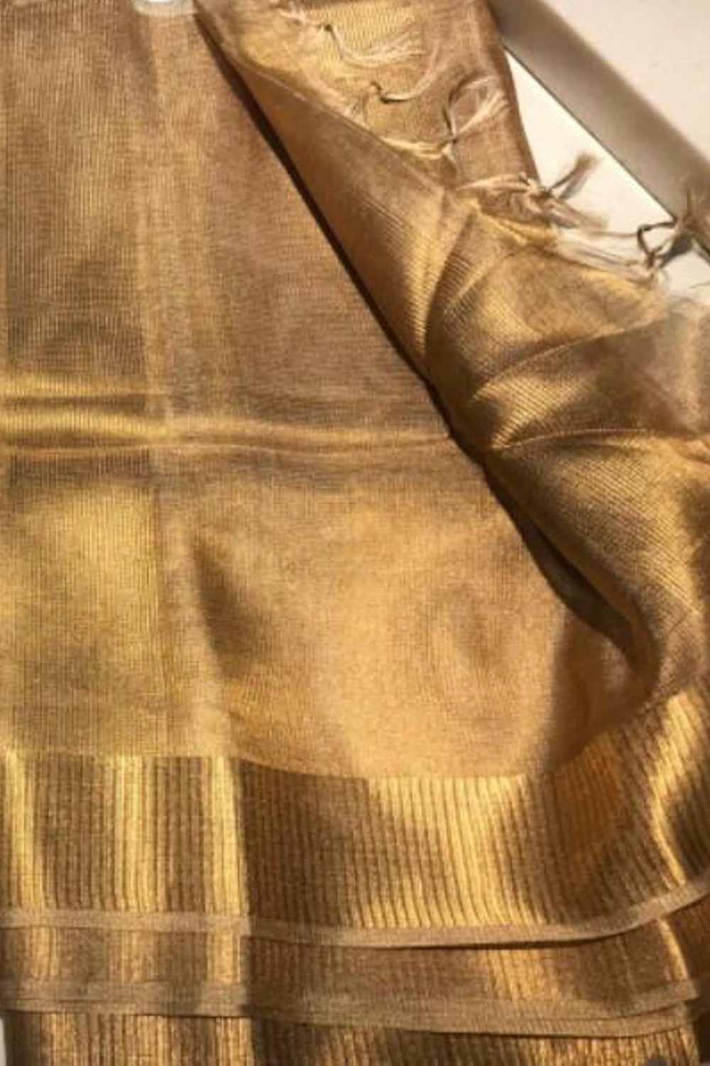 copper zari tissue linen saree - linenworldonline.in