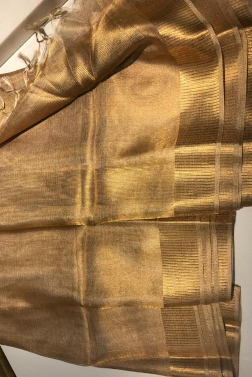 copper zari tissue linen saree - linenworldonline.in