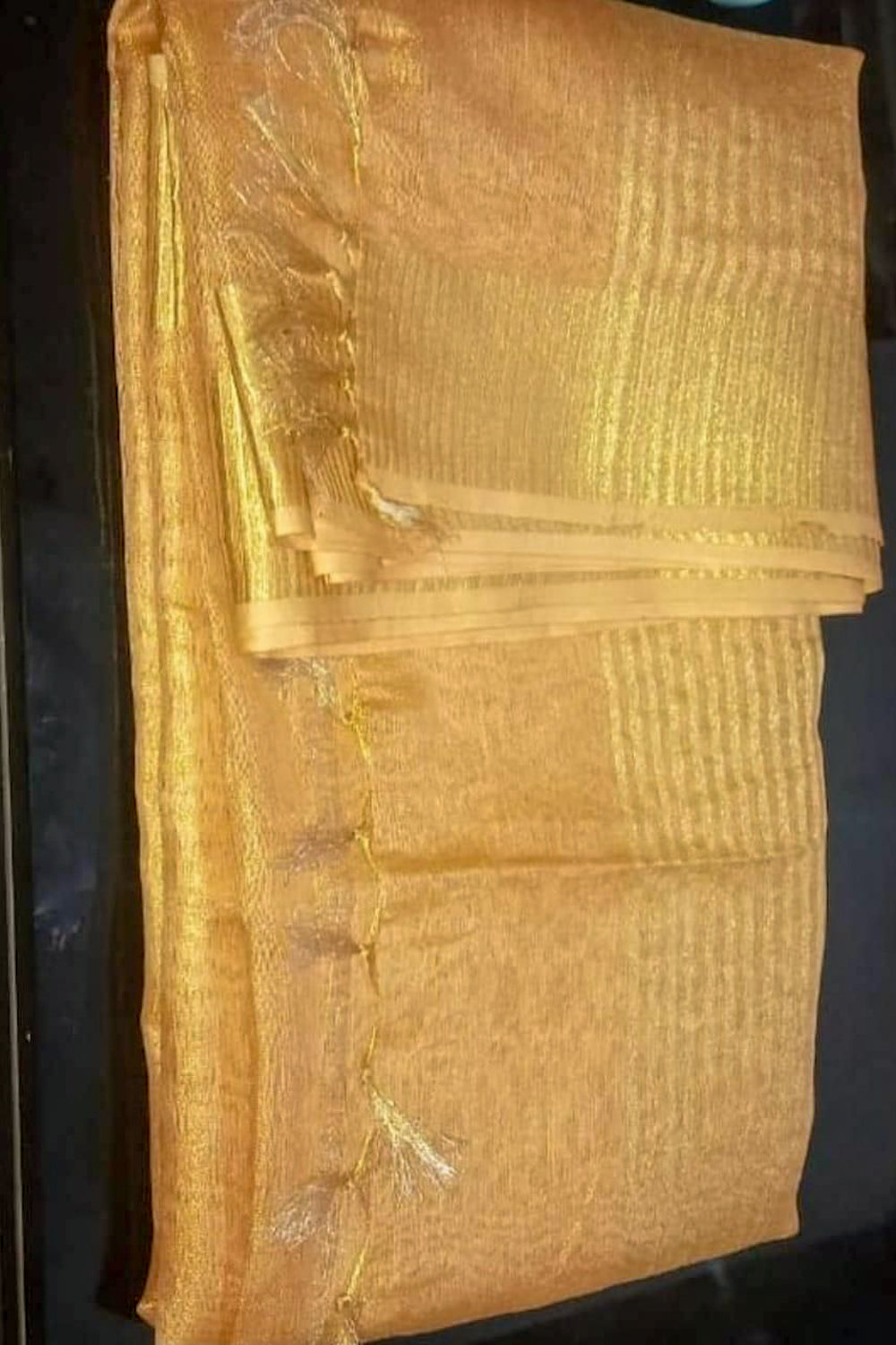 golden zari tissue linen saree - linenworldonline.in