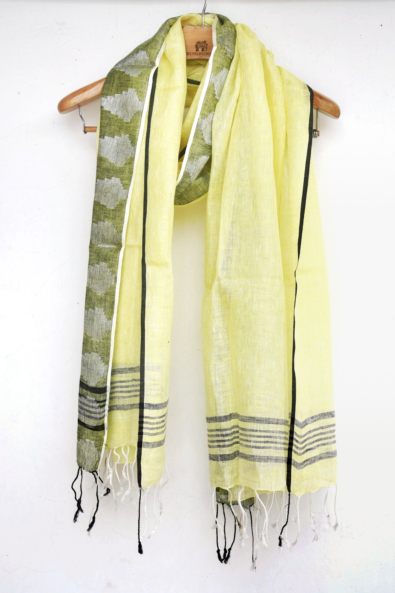 yellow pure linen dobby woven dupatta - linenworldonline.in