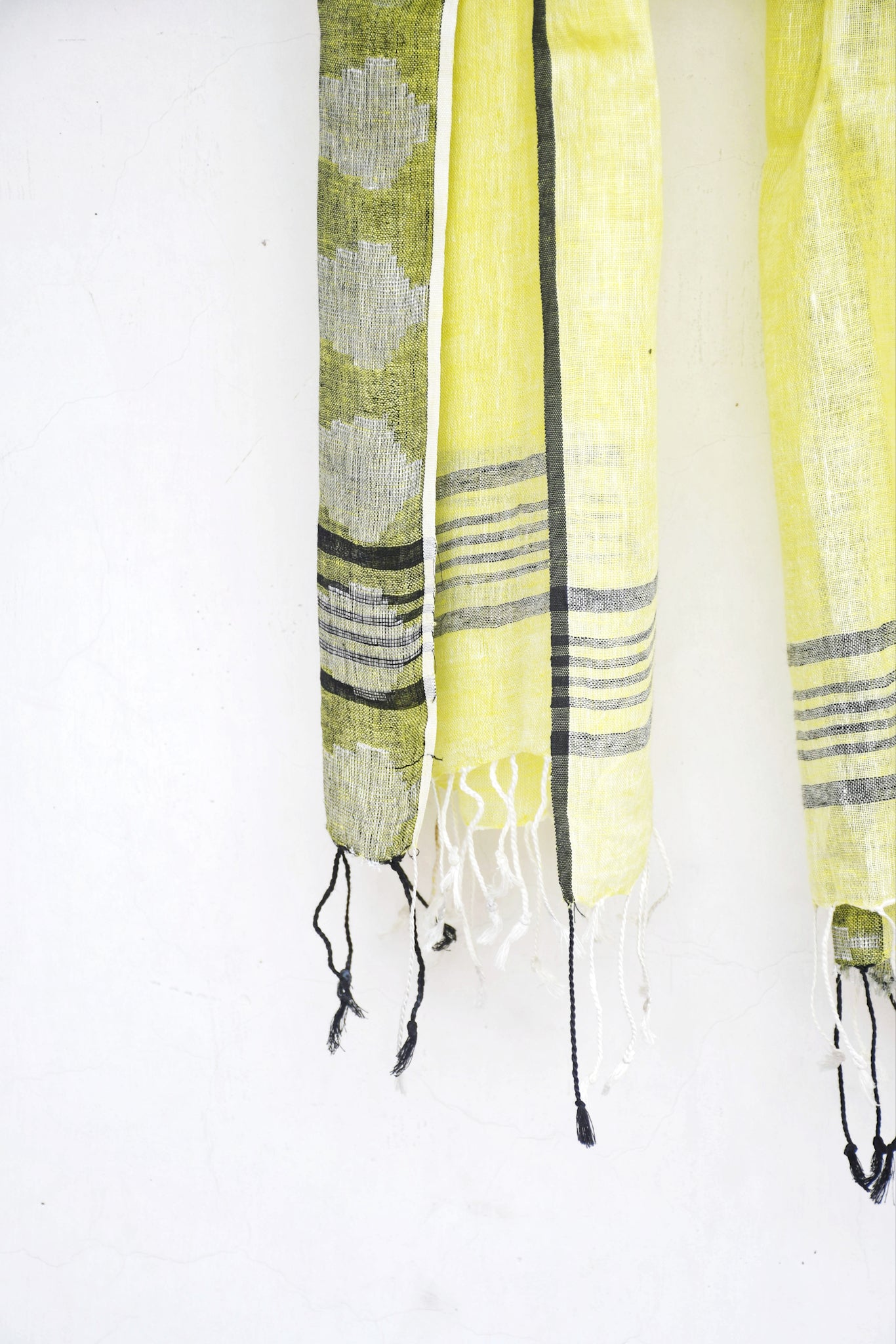yellow pure linen dobby woven dupatta - linenworldonline.in