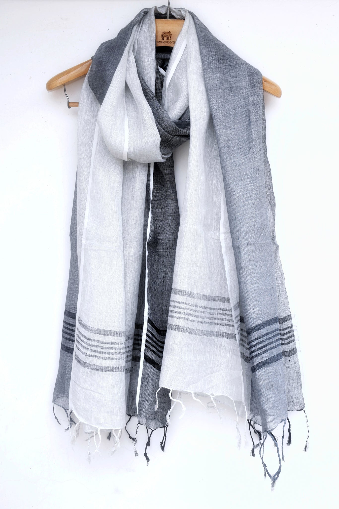 grey white pure linen stripe woven dupatta - linenworldonline.in