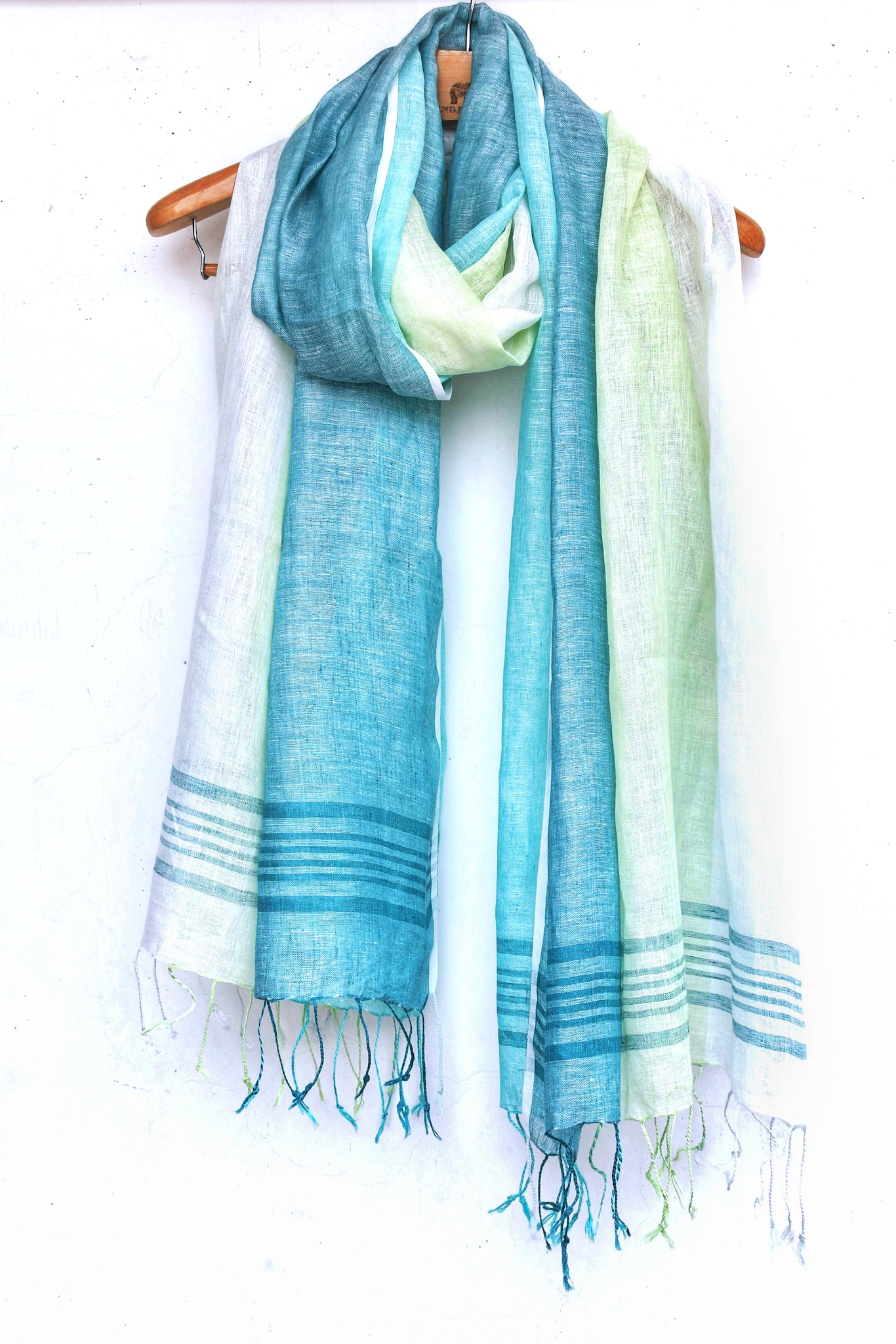 blue cream pure linen stripe woven dupatta - linenworldonline.in