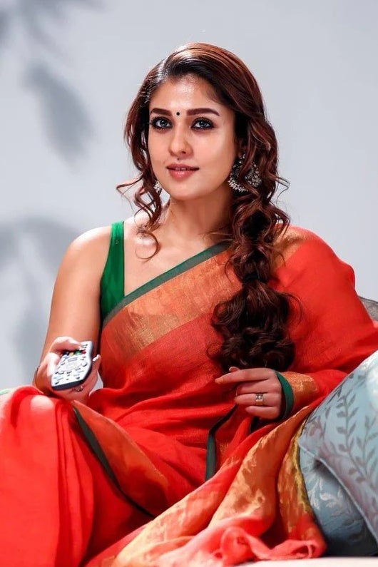 nayanthara in handloom pure linen saree - linenworldonline.in