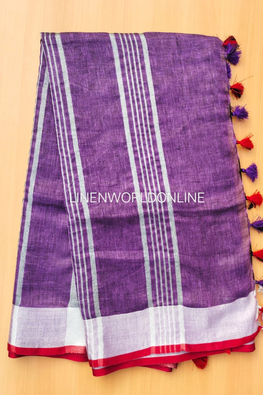 kalpana - purple organic pure linen saree - linenworldonline.in