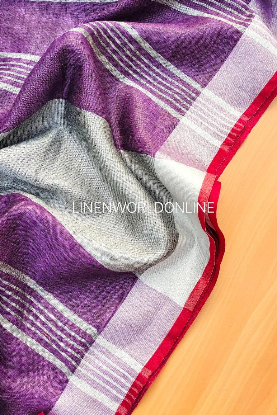 kalpana - purple organic pure linen saree - linenworldonline.in