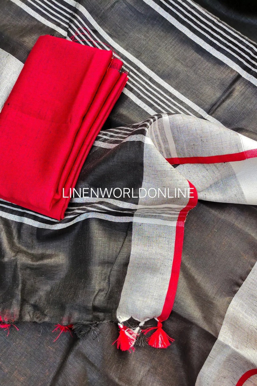 swarnalata black organic pure linen saree - linenworldonline.in