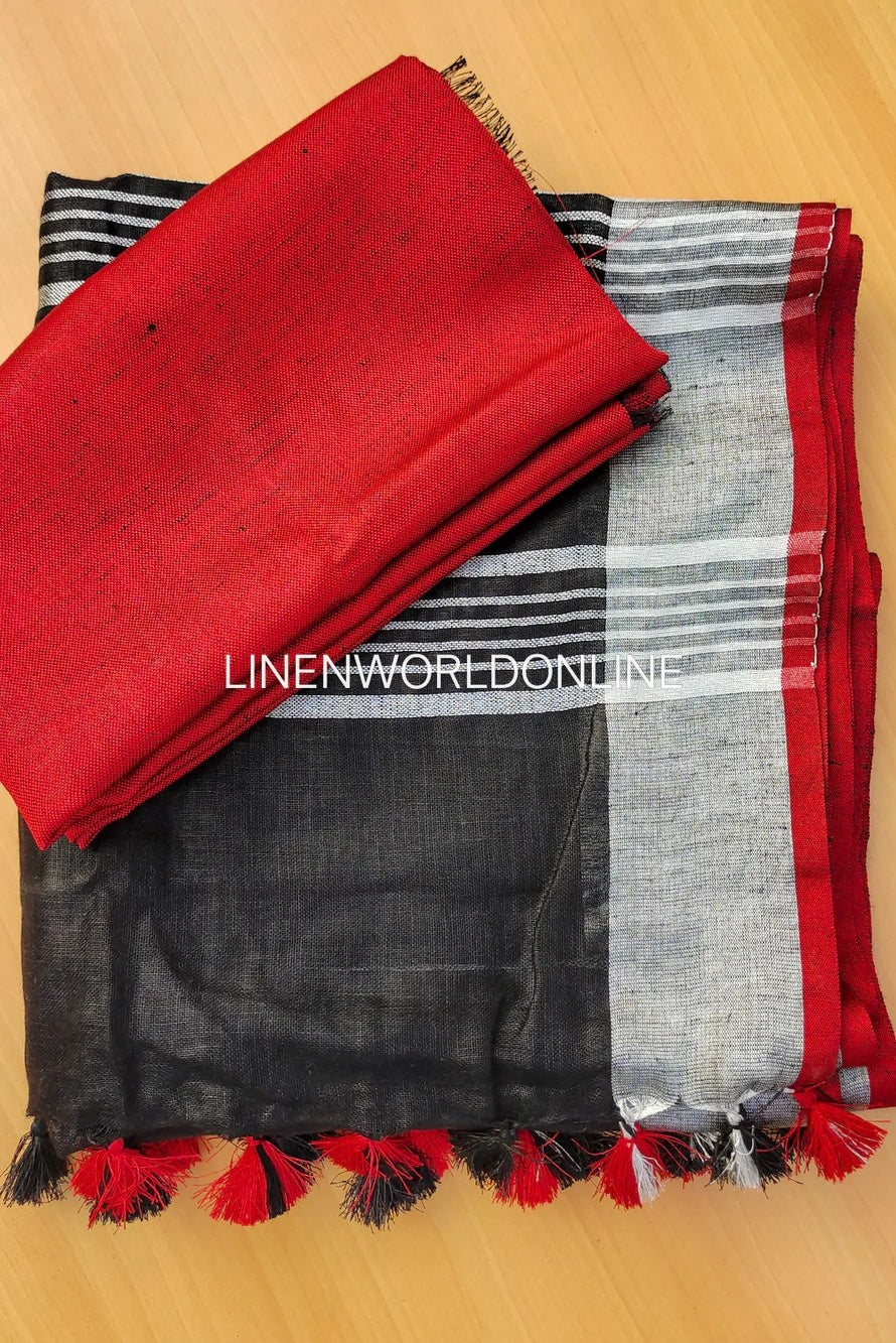 swarnalata black organic pure linen saree - linenworldonline.in