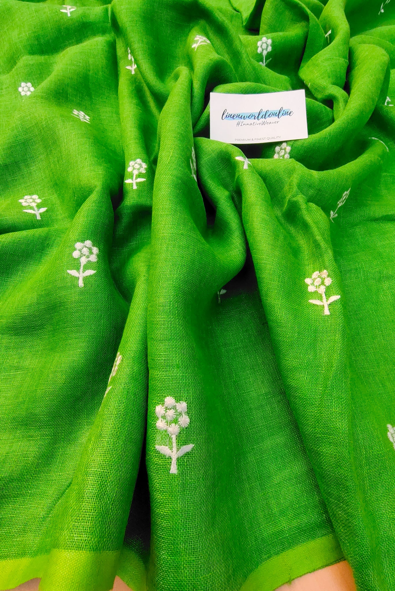 anavya - digital embroidered pure linen saree - linenworldonline.in