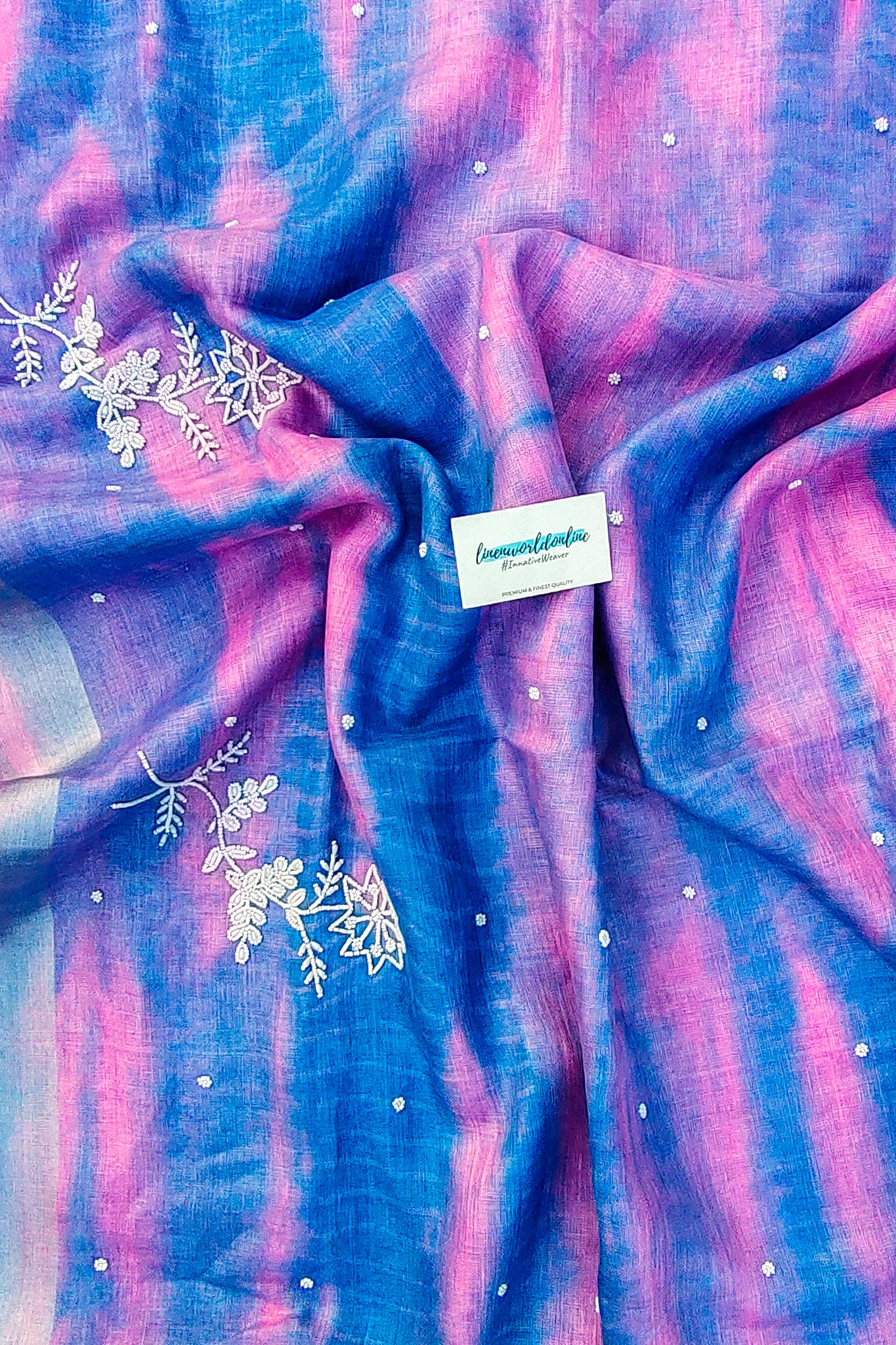 vaani - pure shibori linen pearl hand embroidered saree - linenworldonline.in