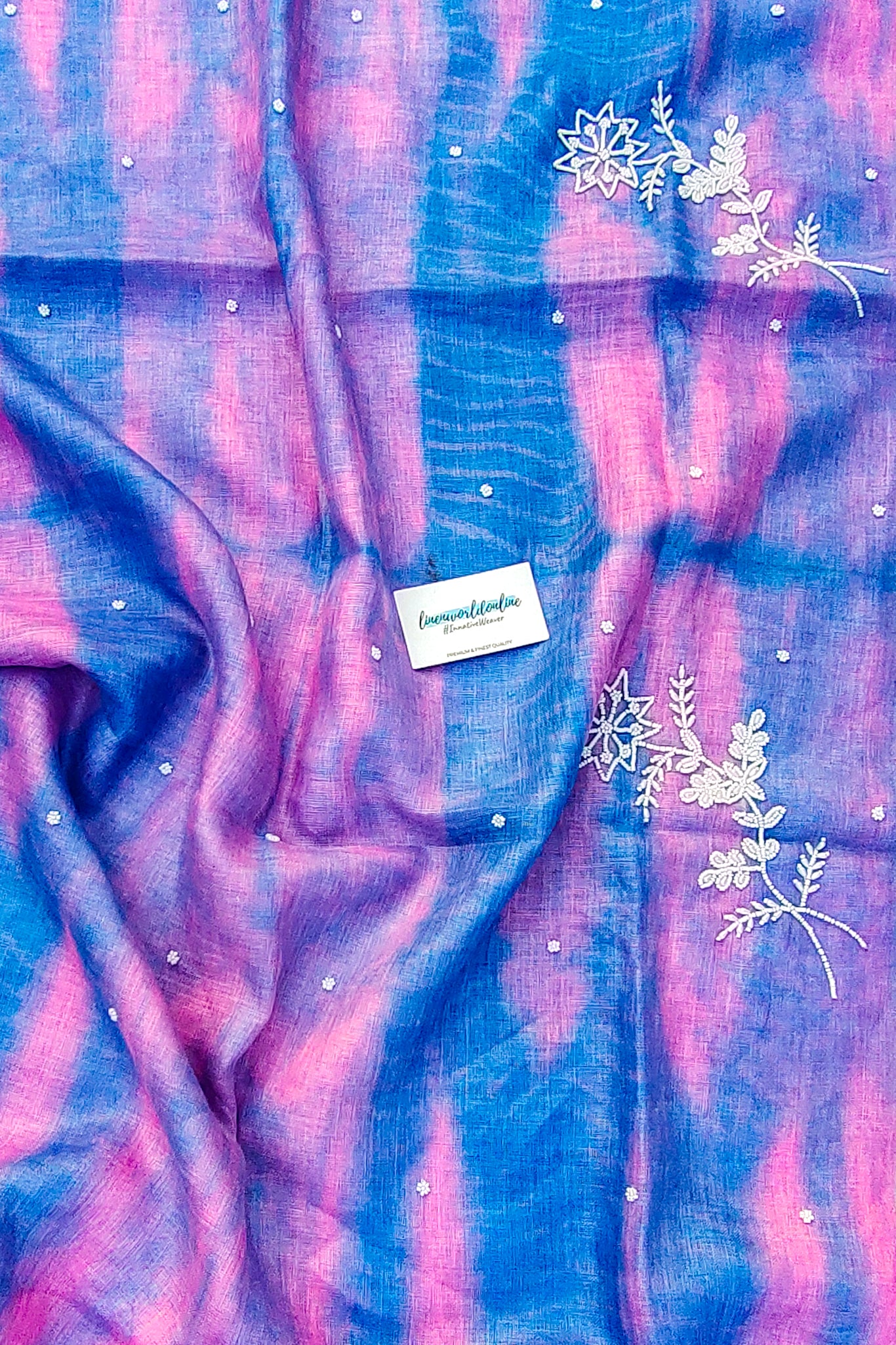vaani - pure shibori linen pearl hand embroidered saree - linenworldonline.in