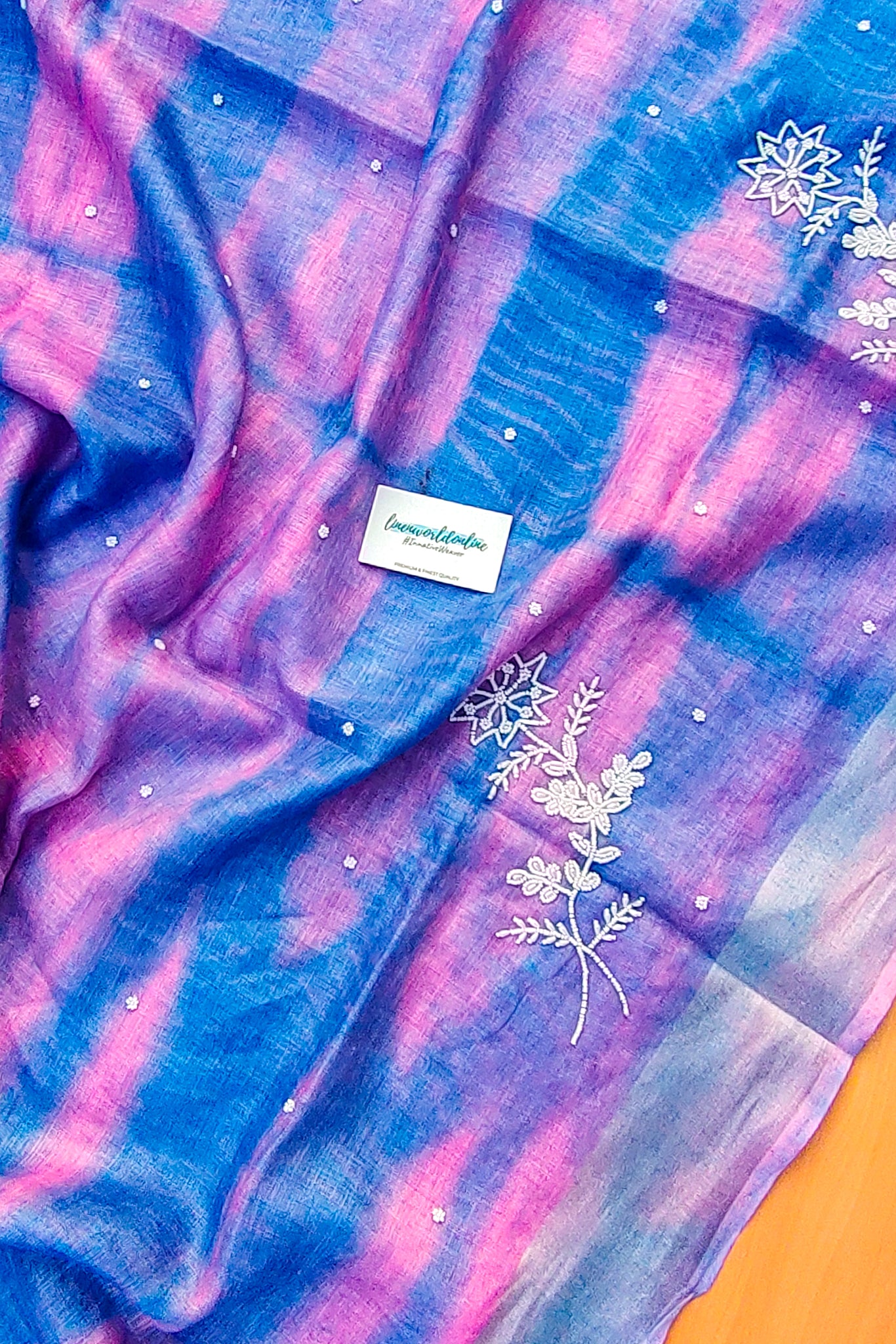vaani - pure shibori linen pearl hand embroidered saree - linenworldonline.in