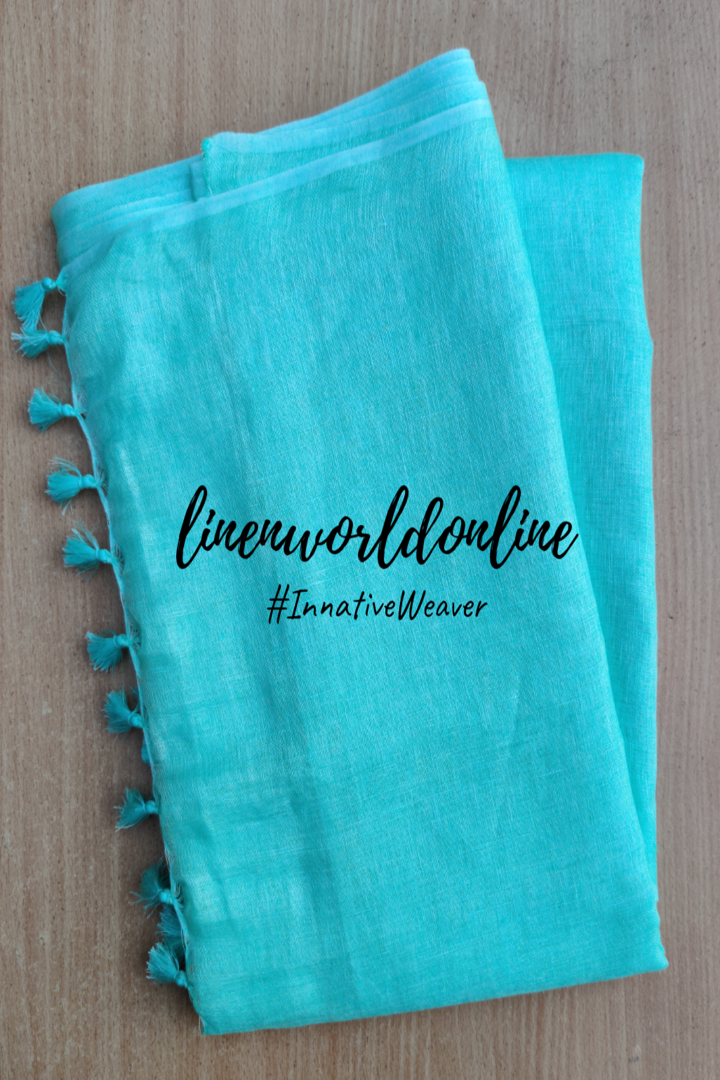 blue handloom woven pure linen saree - linenworldonline.in