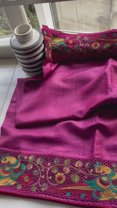 pink pure bhagalpuri desi tussar silk saree - linenworldonline.in