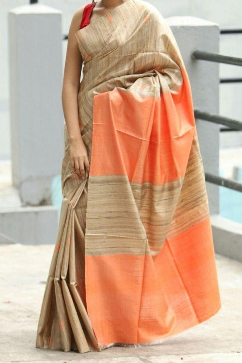 Pure Bhagalpuri Tussar Ghicha Handwoven Capsule Silk Saree - Linen World