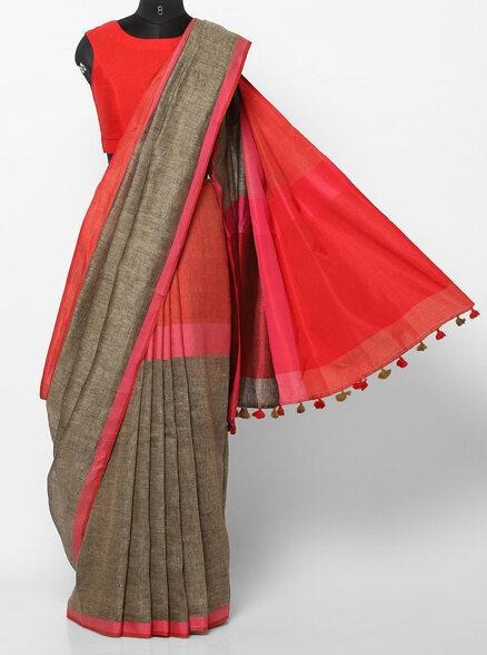 light fawn pure linen saree