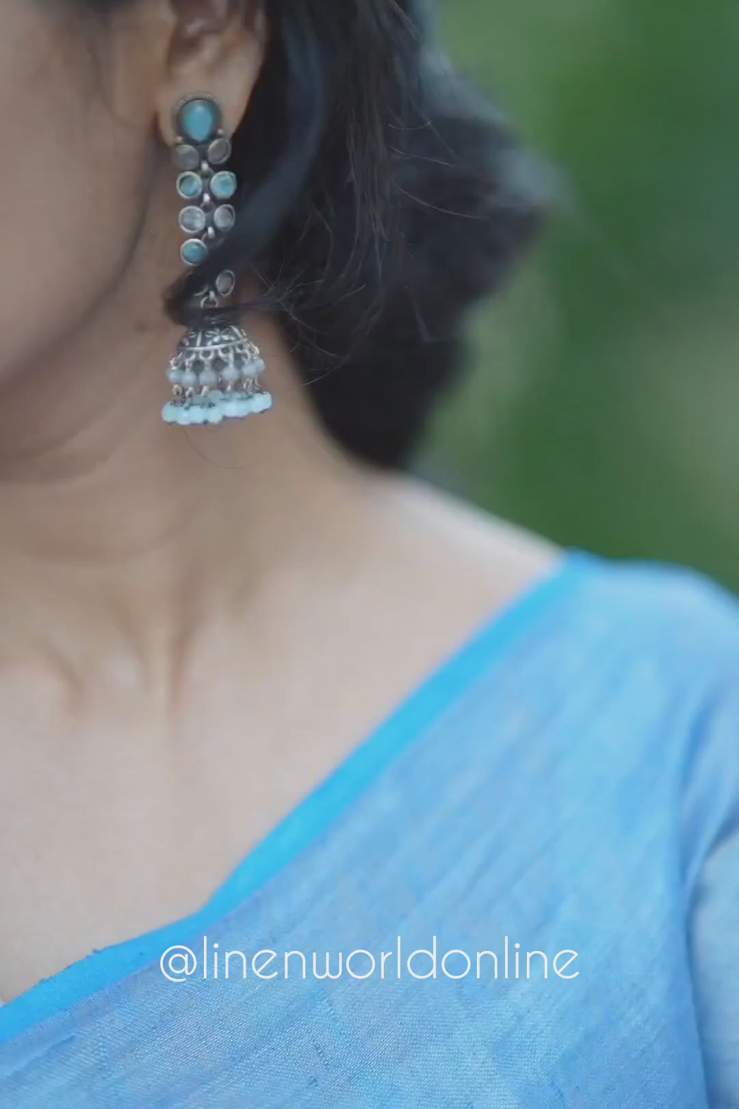 scarlett - blue zari linen french knot saree - linenworldonline.in