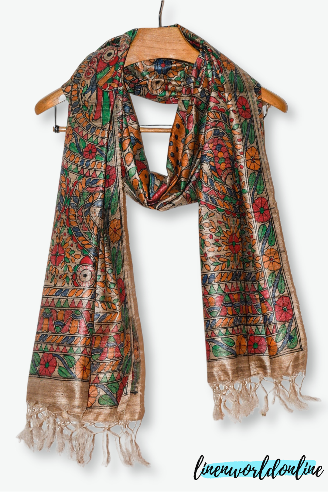tussar ghicha madhubani print dupatta - linenwoldonline.in
