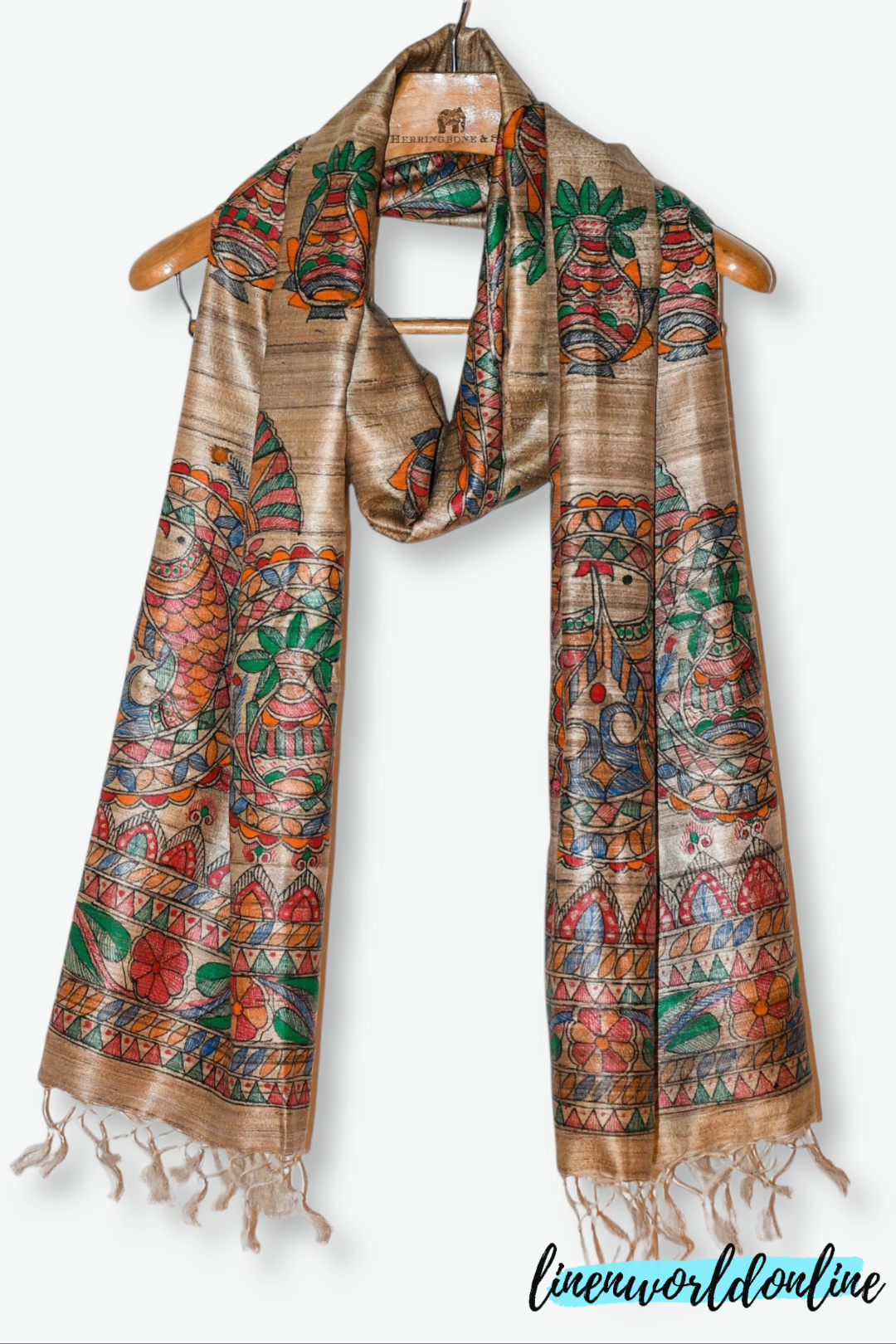 tussar ghicha madhubani print dupatta - linenwoldonline.in