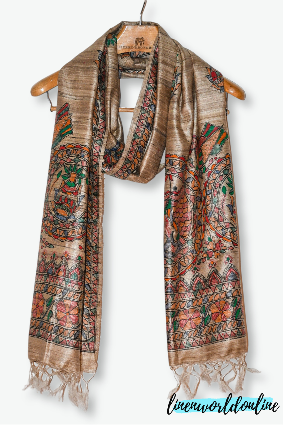 tussar ghicha madhubani print dupatta - linenwoldonline.in