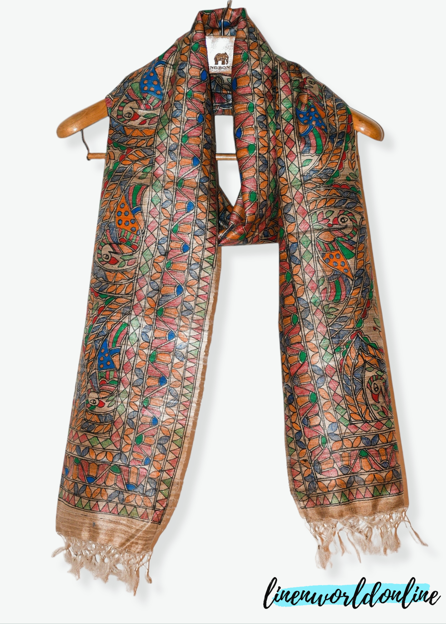Madhubani Painted Ghicha Tussar Silk Dupatta
