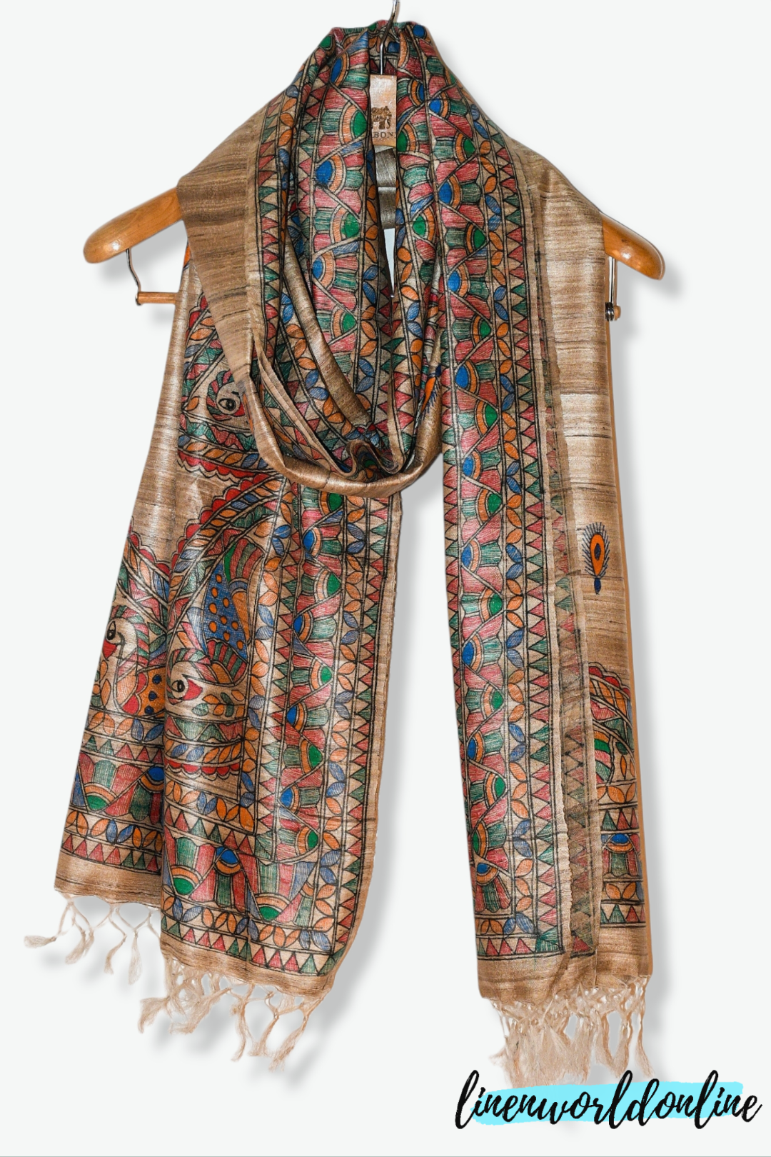 tussar ghicha madhubani print dupatta - linenwoldonline.in