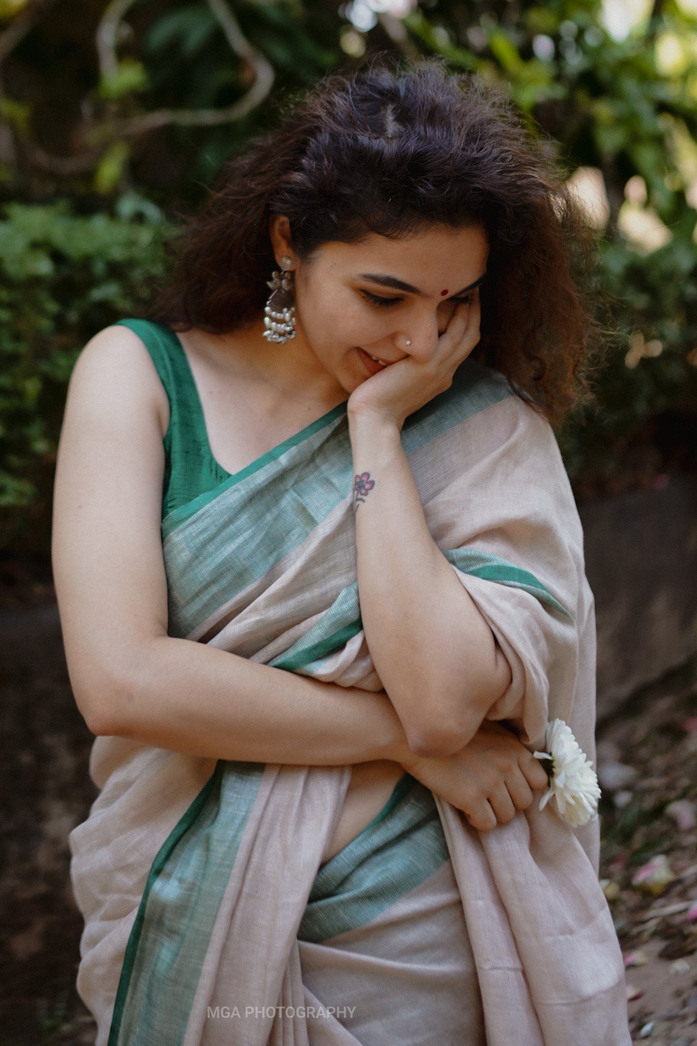 shyla - beige pure linen saree - linenworldonline.in