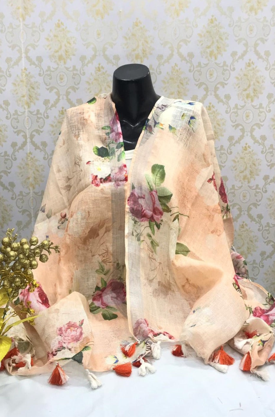 cream digital printed scarf - linenworldonline.in