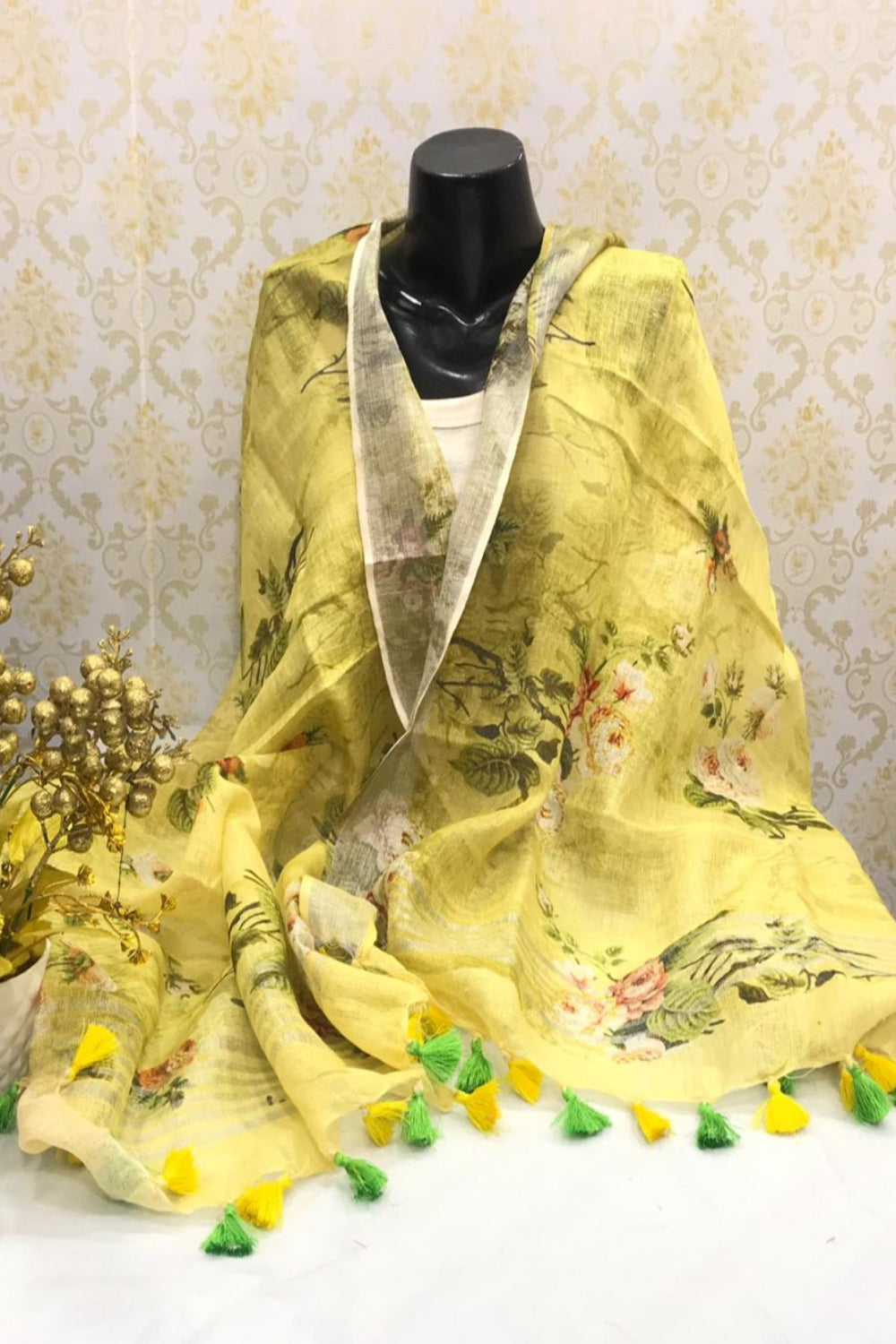 yellow digital printed scarf - linenworldonline.in