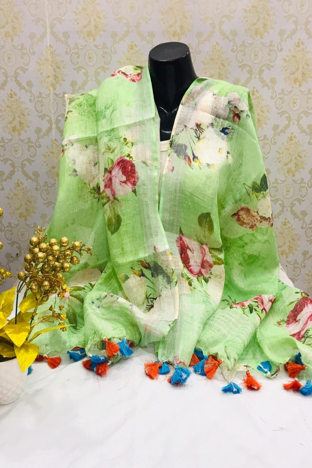 green digital printed scarf - linenworldonline.in