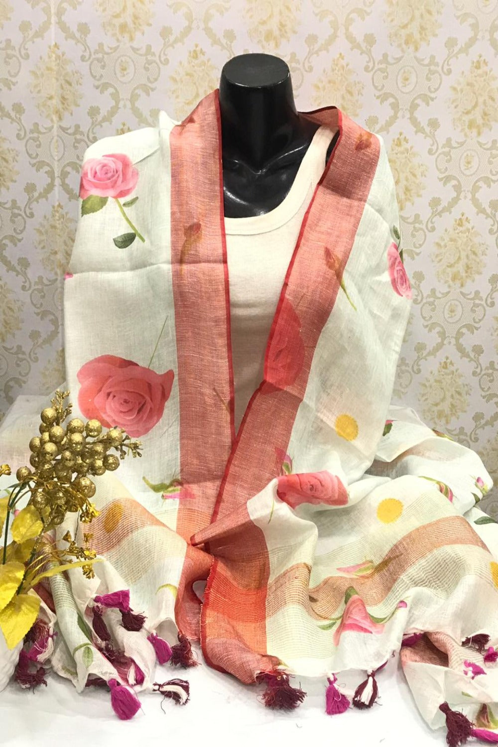 white digital printed scarf - linenworldonline.in