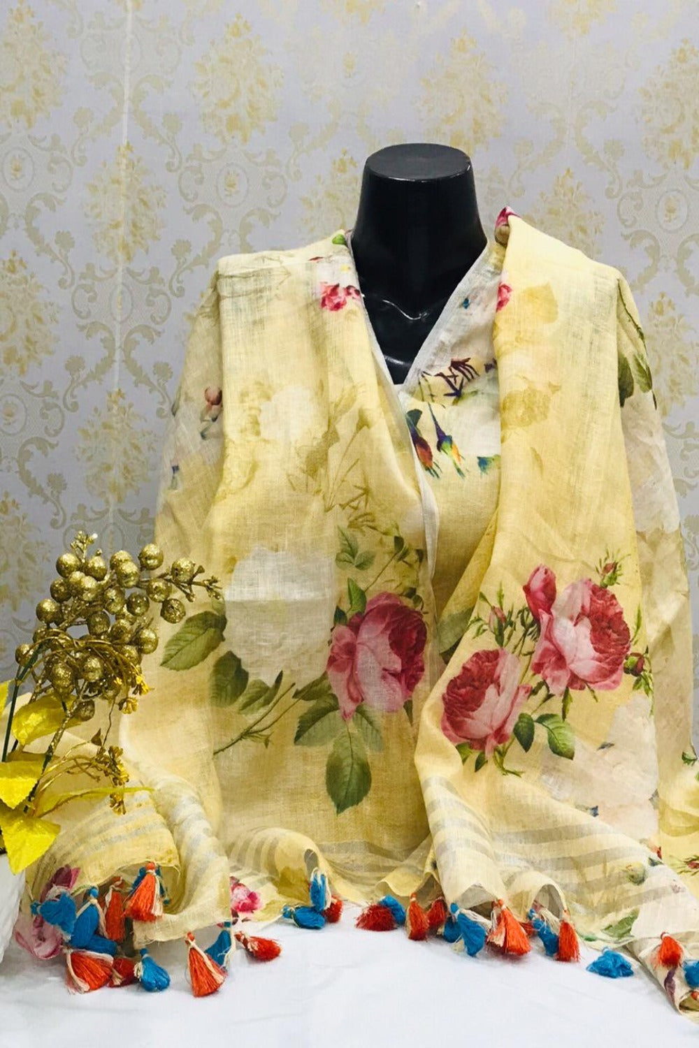 yellow digital printed scarf - linenworldonline.in