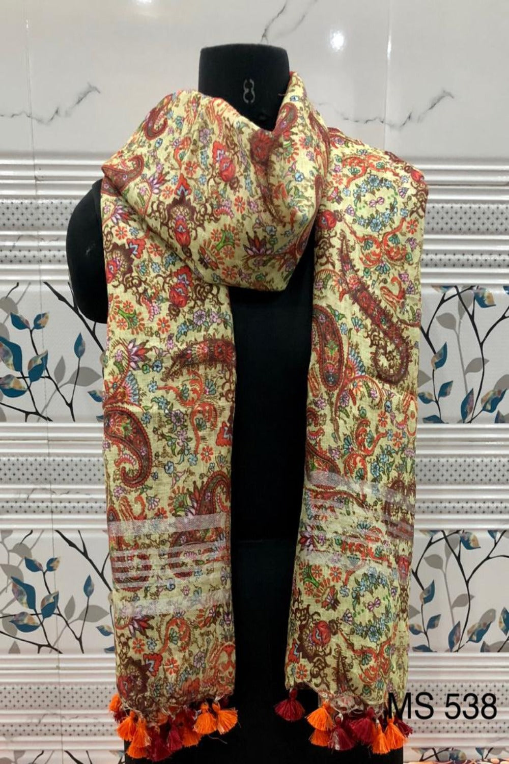 cream digital printed scarf - linenworldonline.in