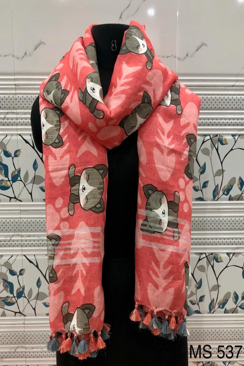 peach digital printed scarf - linenworldonline.in