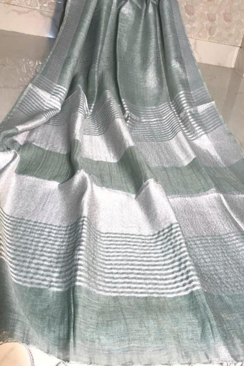 grey handloom zari linen saree - linenworldonline.in