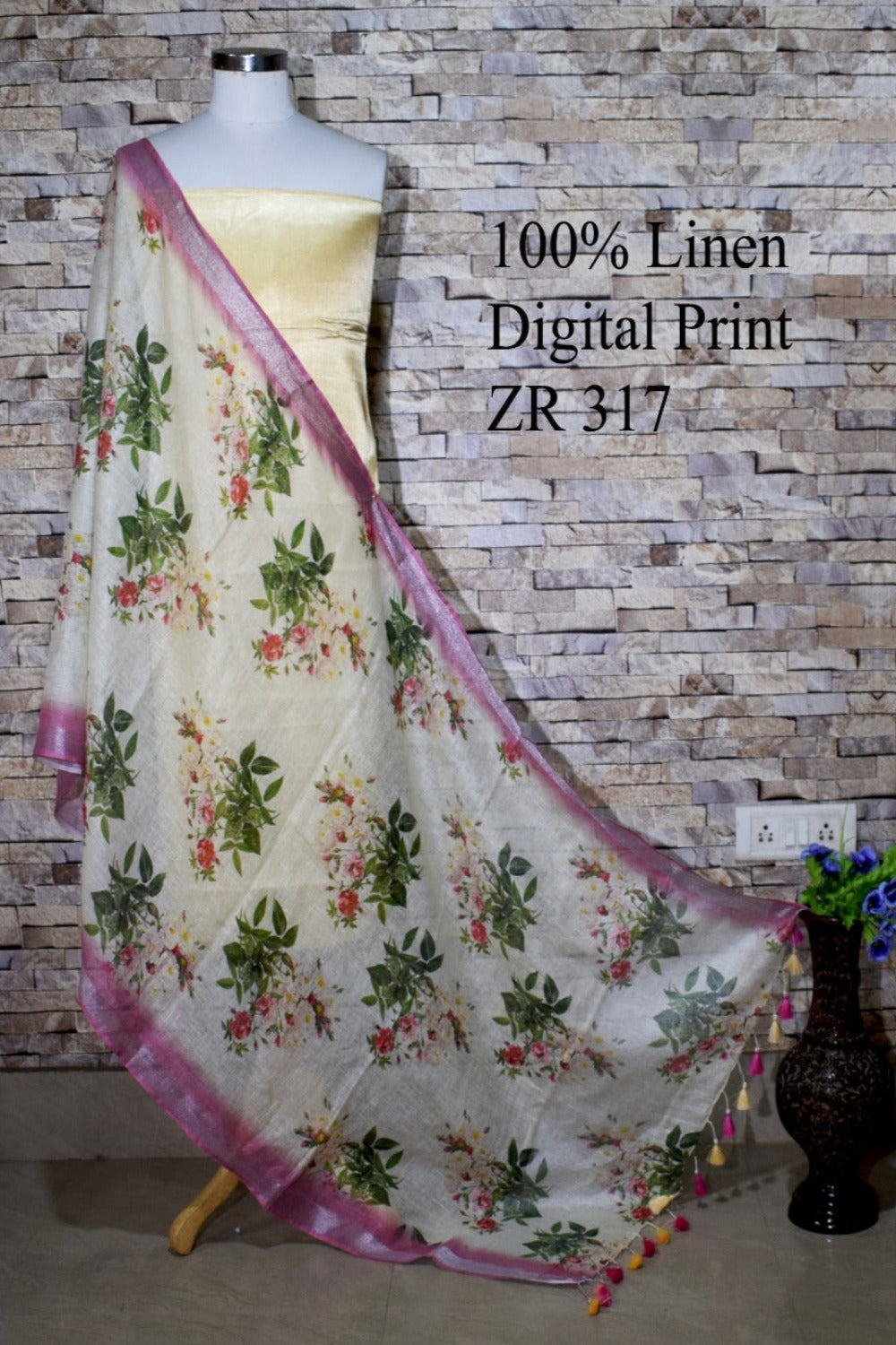 pink cream digital printed scarf - linenworldonline.in