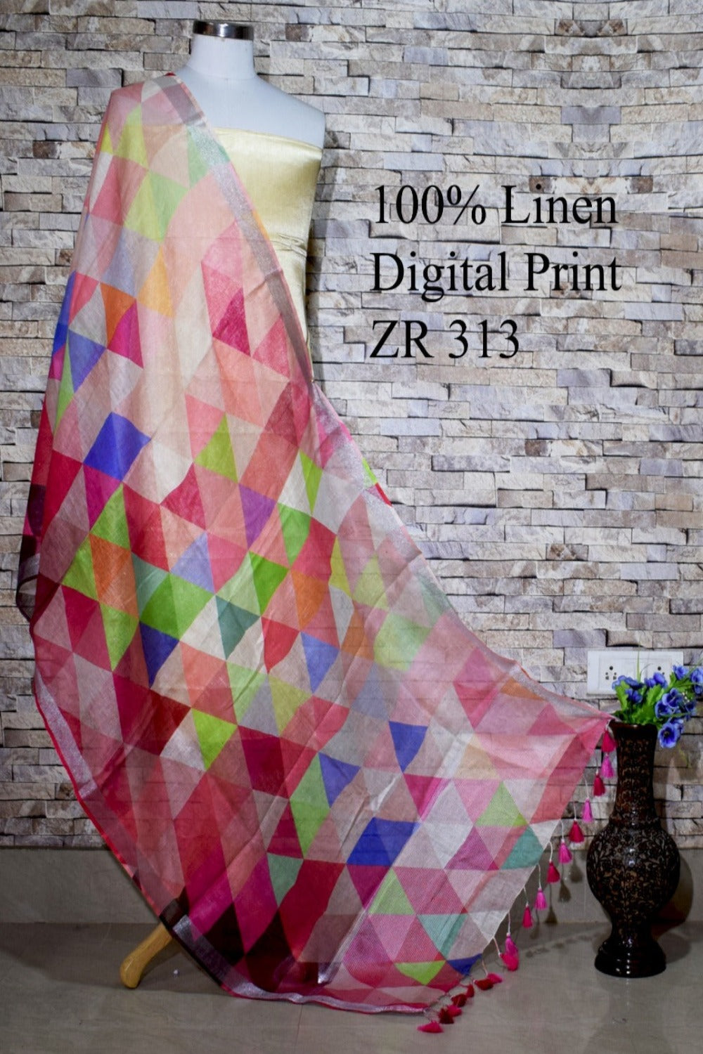 pink green digital printed scarf - linenworldonline.in