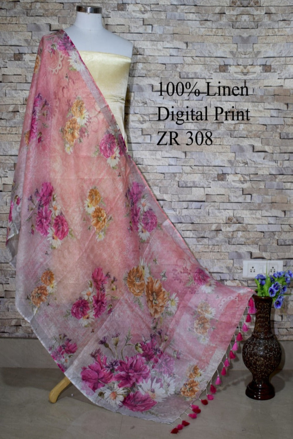 peach pink digital printed scarf - linenworldonline.in