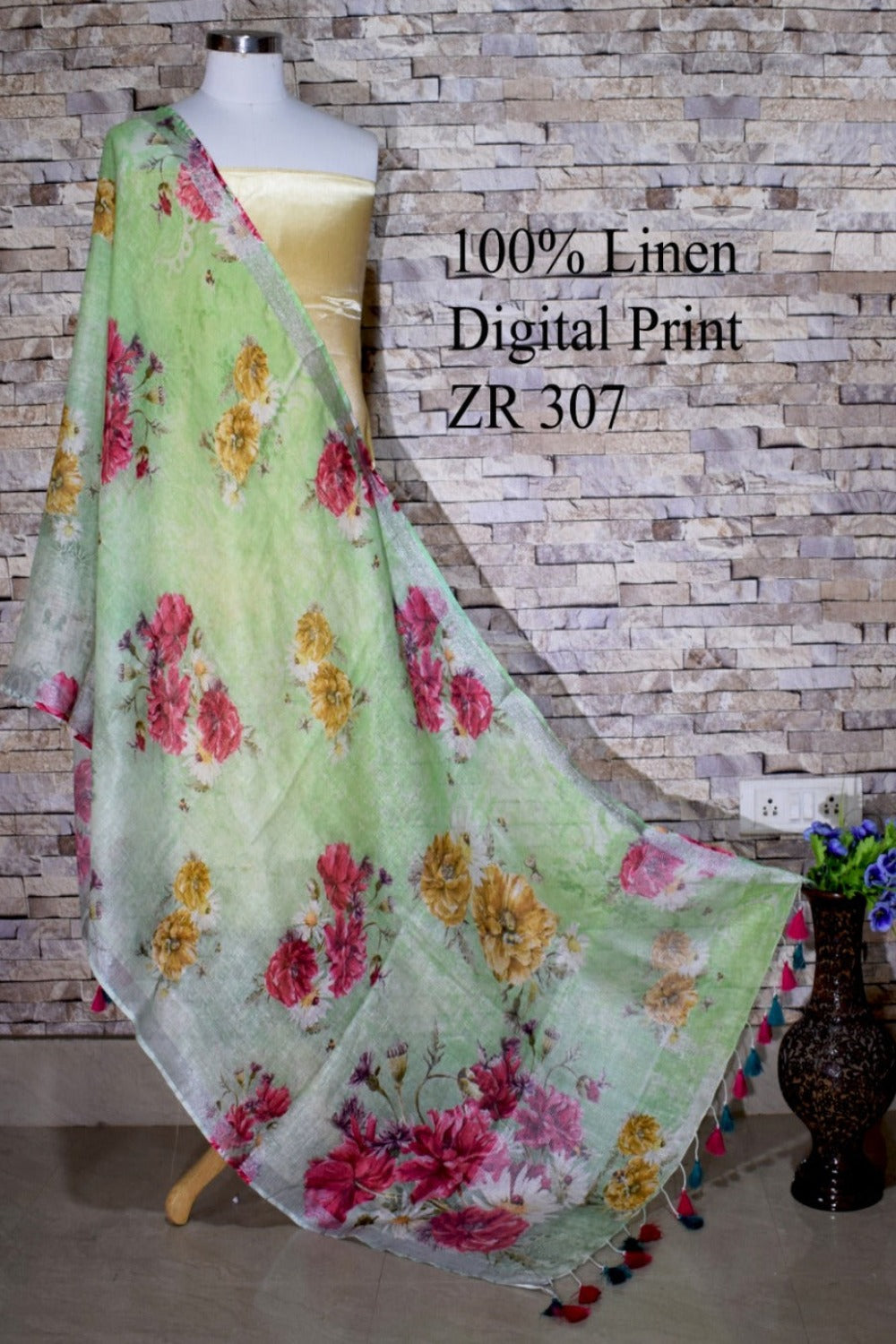 green pink digital printed scarf - linenworldonline.in