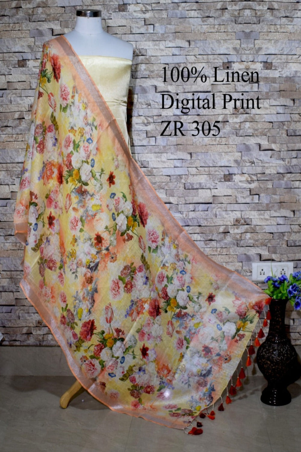 yellow peach blue digital printed scarf - linenworldonline.in