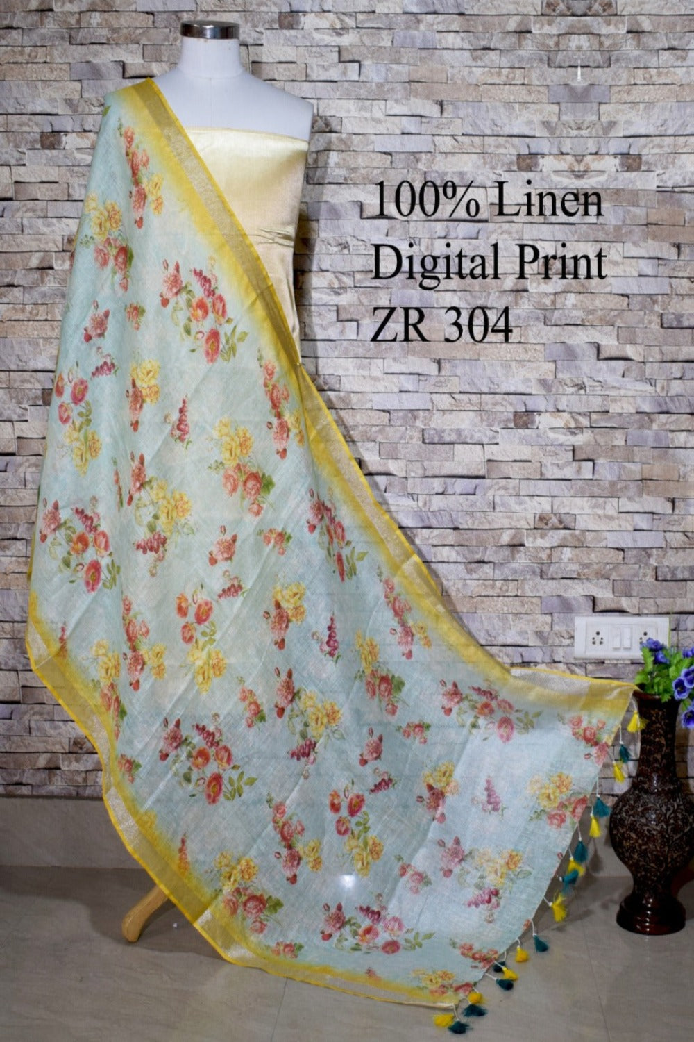yellow blue digital printed scarf - linenworldonline.in