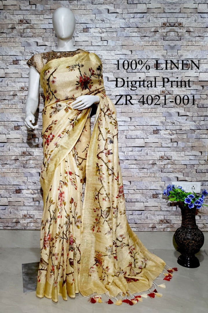 Digital Printed Linen Saree