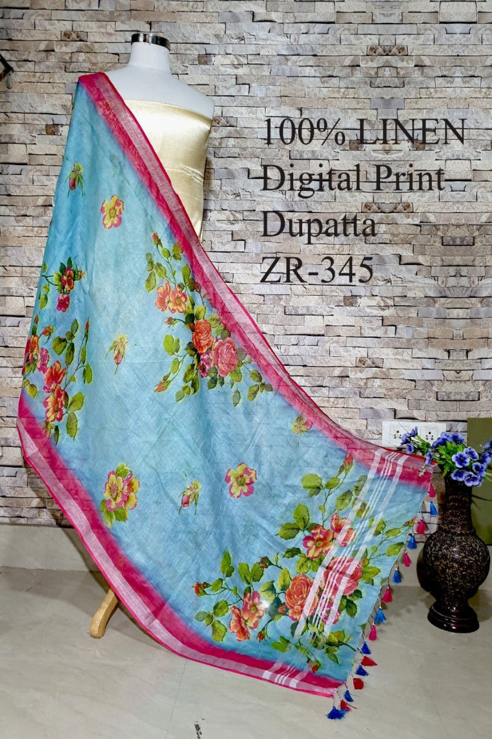 pink blue digital printed scarf - linenworldonline.in