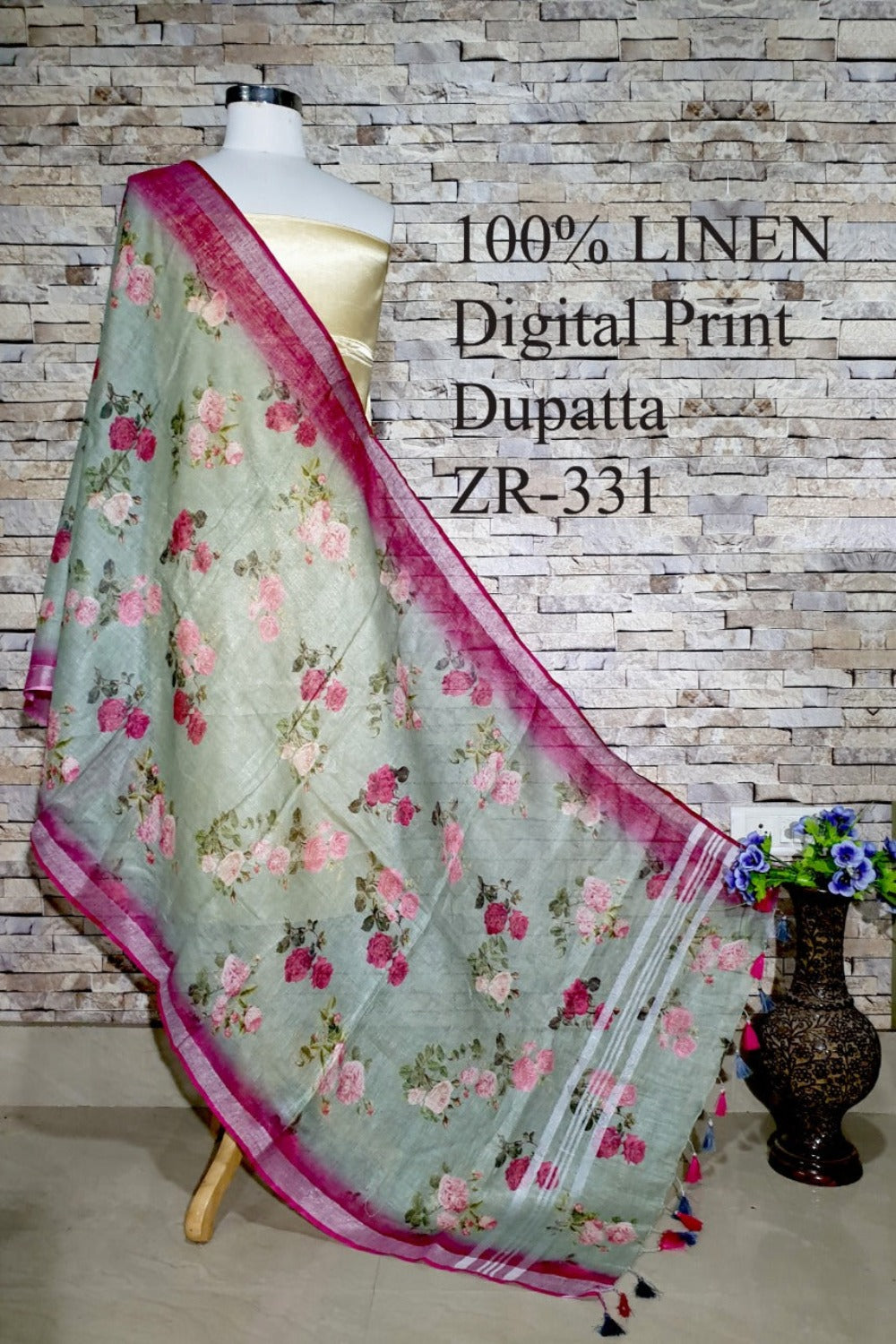 pink green digital printed scarf - linenworldonline.in