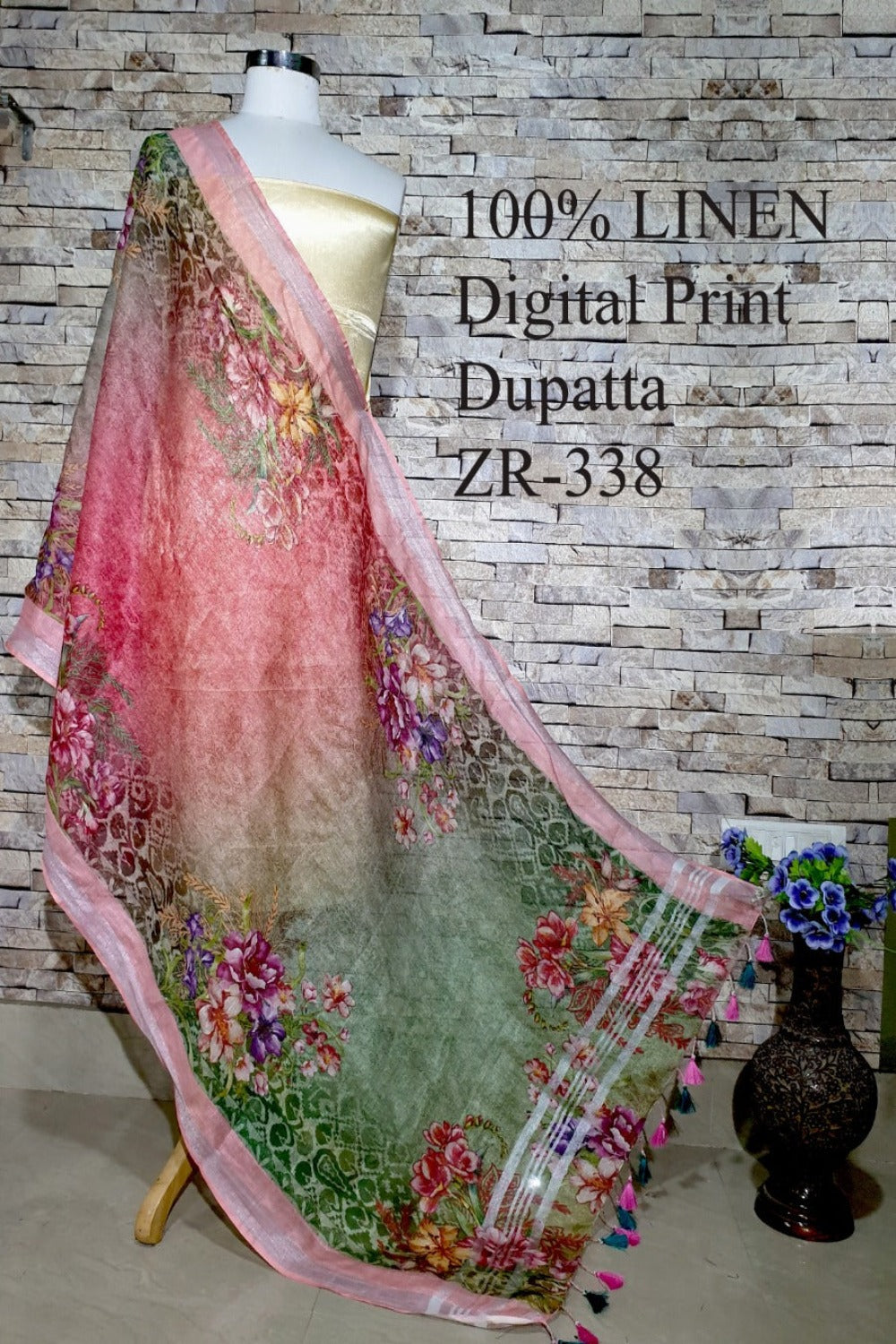peach green digital printed scarf - linenworldonline.in
