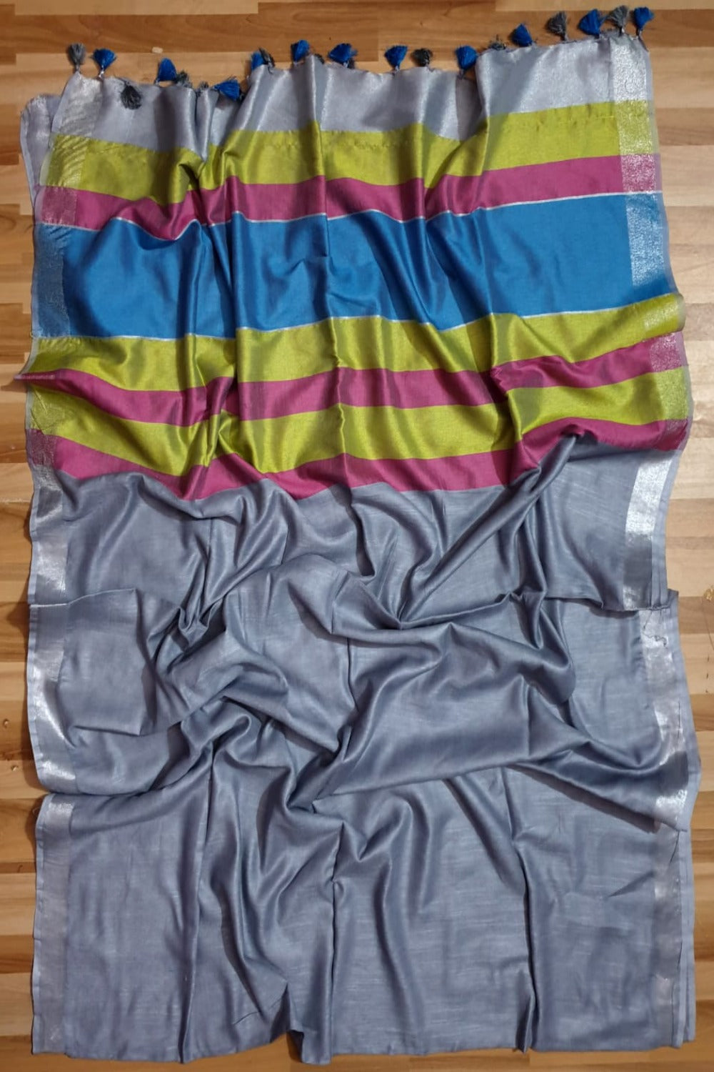 slate grey cotton linen saree - linenworldonline.in