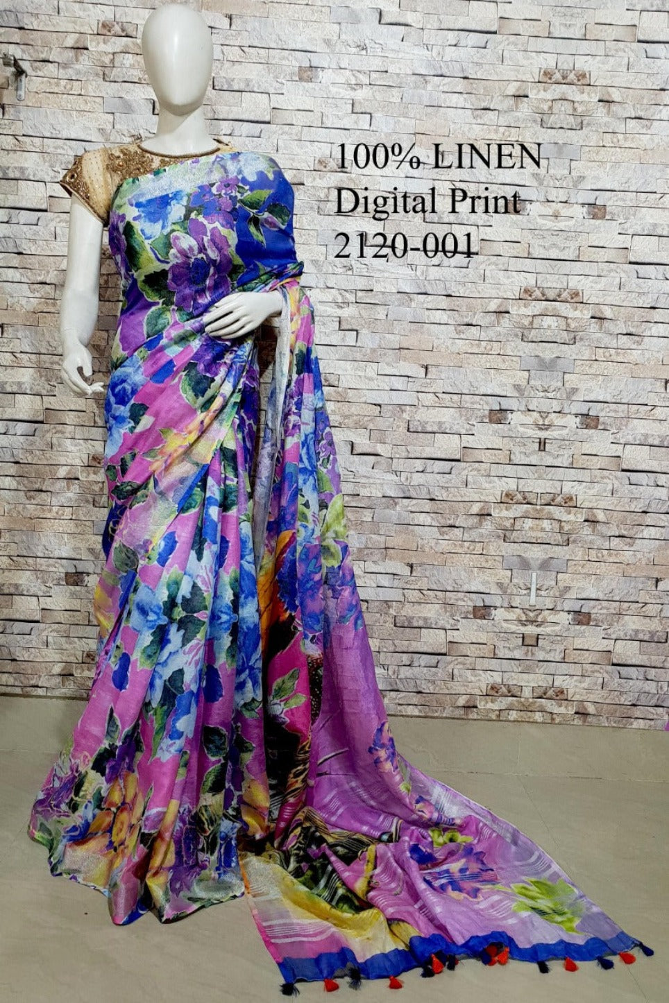 blue handwoven tussar muga silk saree - linenworldonline.in